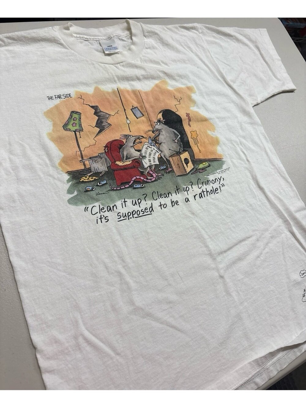 Vintage 90s The Far Side Gary Larson “Rathole” T-Shirt Logotel USA Large